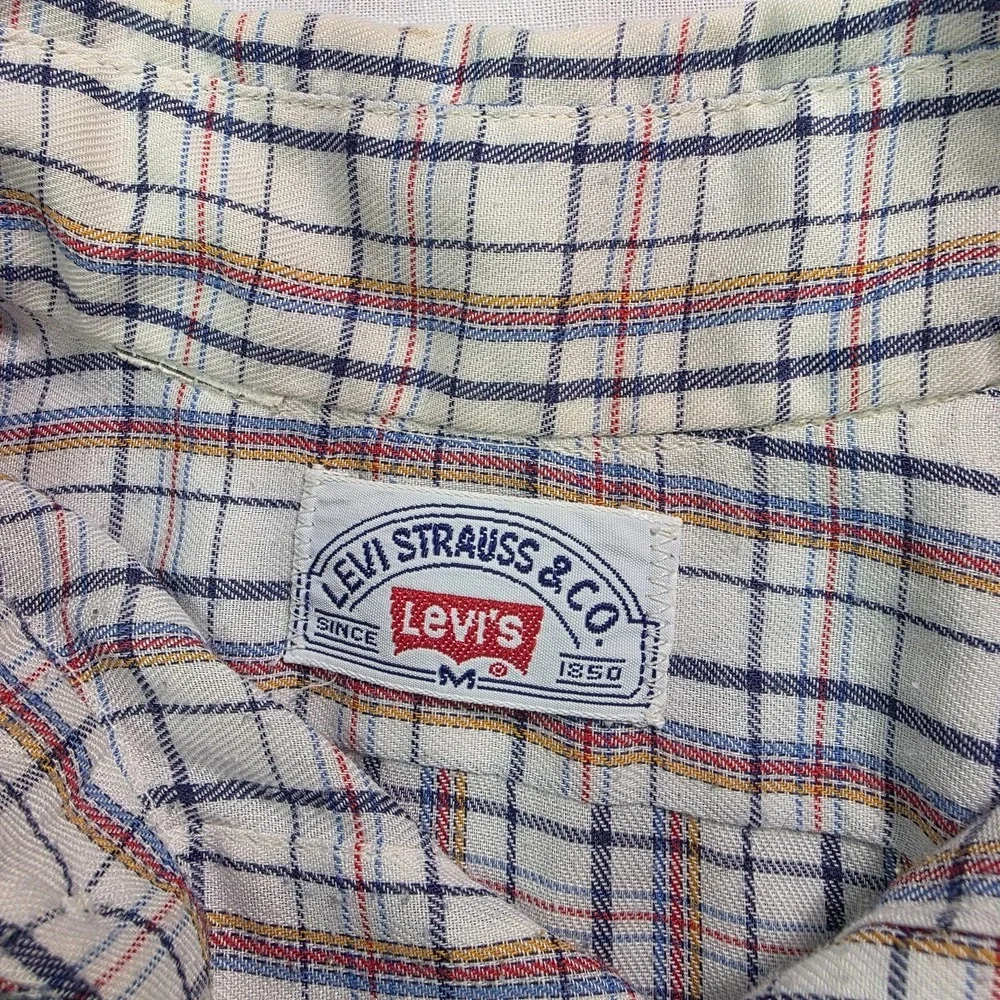 Vtg 70s Levi's Shirt Mens Medium Plaid Long Sleeve Button‎ Down Western Disco